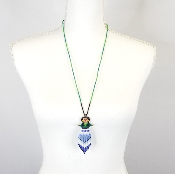 Huichol Mexican Beaded Lady Necklace NWOT - Picture 2 of 5